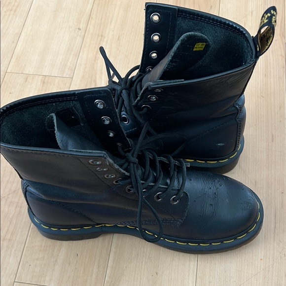 Dr. Martens Black and Yellow Combat Boots with Chunky Sole - Picture 11 of 16